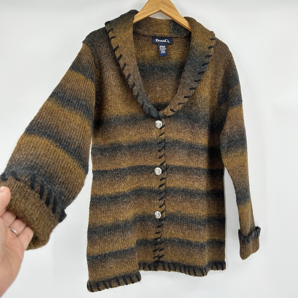 Denim & Co Heritage Alpaca Mohair Cardigan Womens M Country Cottage Oversized - Picture 2 of 11